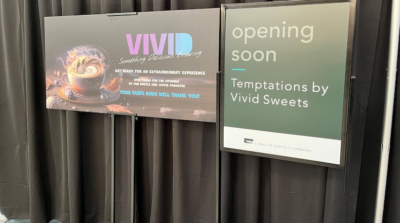 Vivid Sweets will serve brewed coffee, waffle crepes, ice cream, milkshakes and more in the food court at The Mall at Fairfield Commons. NATALIE JONES/STAFF