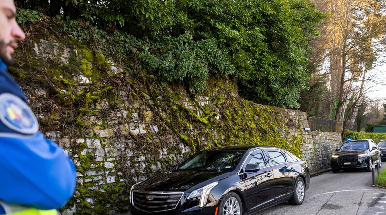 The U.S. delegation arrives at the Oman ambassador's residency, where the indirect nuclear talks between the United States and Iran are taking place in Geneva, Switzerland, Thursday, Feb. 26, 2026. (Martial Trezzini/Keystone via AP)