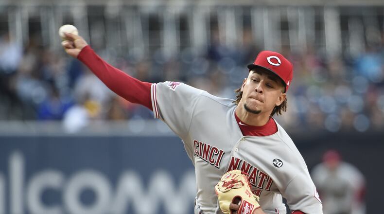 SAN DIEGO, CA - APRIL 20: Luis Castillo #58 of the Cincinnati Reds pitches during the first inning of a baseball game against the San Diego Padres at Petco Park April 20, 2019 in San Diego, California.  (Photo by Denis Poroy/Getty Images)