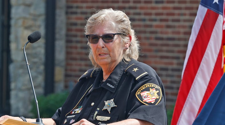 Clark County Sheriff Deb Burchett speaks during the new Dispatch Center dedication ceremony Friday, August 25, 2023. BILL LACKEY/STAFF