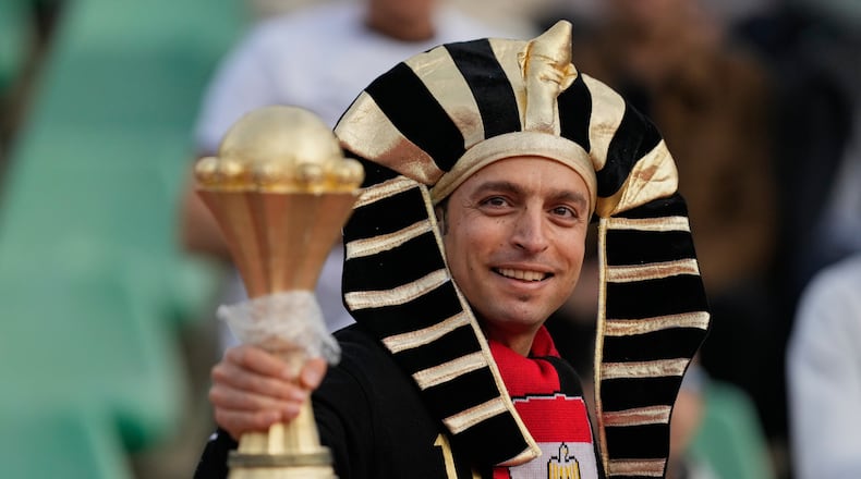An Egypt supporter at the Africa Cup of Nations group B soccer match between Angola and Egypt in Agadir, Morocco, Monday, Dec. 29, 2025. (AP Photo/Mosa'ab Elshamy)