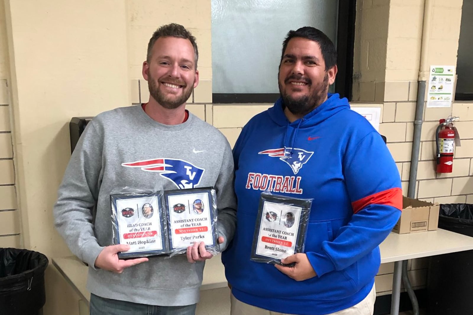 Tri-Village head coach Matt Hopkins is the MVFCA Coach of the Year in D-VI, and had assistants Brett Slone (pictured) and Tyler Parks also honored. CONTRIBUTED MVFCA