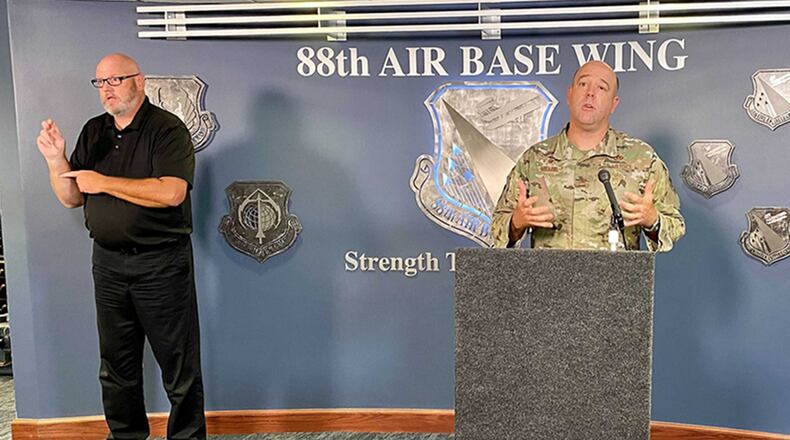 Col. Patrick Miller, 88th Air Base Wing and installation commander, discusses adjustments to Wright-Patterson Air Force Base’s COVID-19 operating environment during a virtual town hall and situation update Aug. 4. U.S. AIR FORCE PHOTO/CHRISTOPHER WARNER