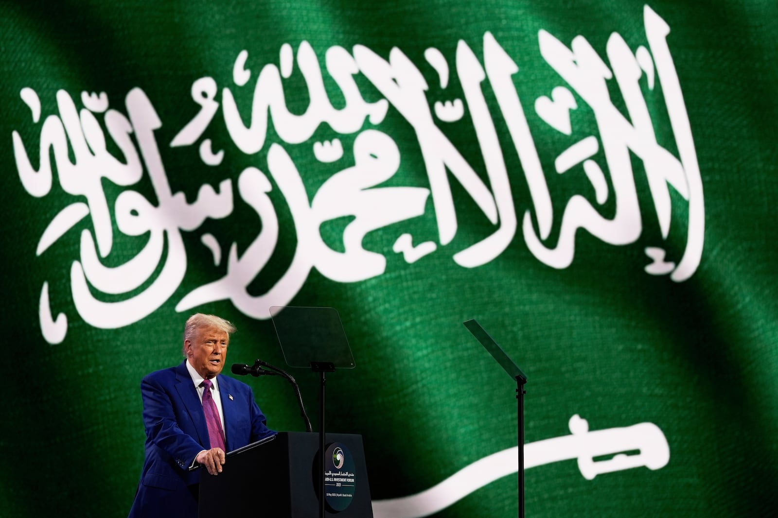 FILE - President Donald Trump speaks at the Saudi-U.S. Investment Forum in Riyadh, Saudi Arabia, May 13, 2025. (AP Photo/Alex Brandon, File)