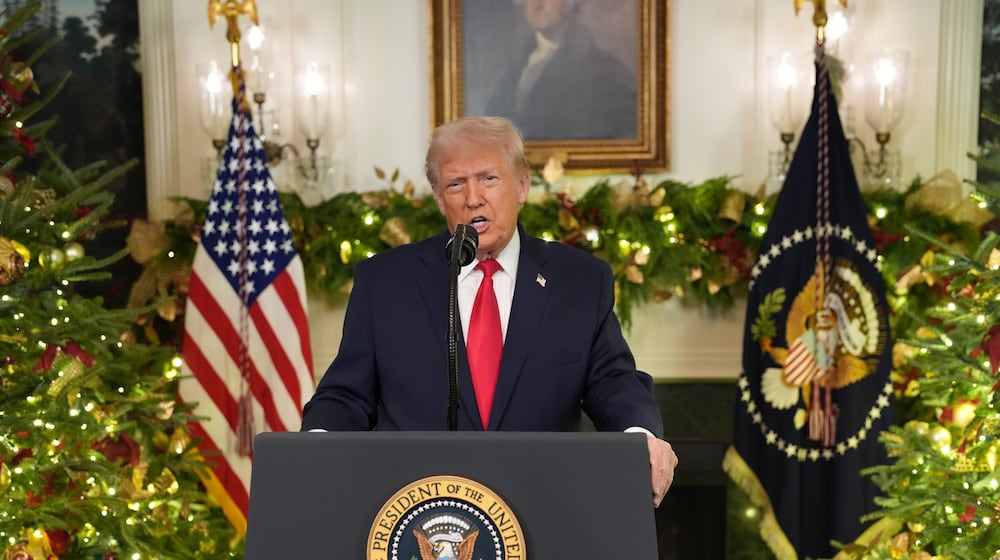 President Donald Trump delivers an address to the nation from the Diplomatic Reception Room of the White House in Washington, on Wednesday, Dec. 17, 2025. (Doug Mills/The New York Times)