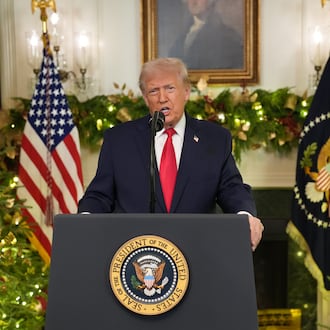 President Donald Trump delivers an address to the nation from the Diplomatic Reception Room of the White House in Washington, on Wednesday, Dec. 17, 2025. (Doug Mills/The New York Times)