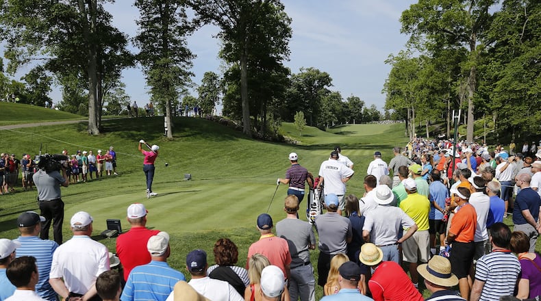 Jason Day tees off on the 14th hole during the second round of The Memorial Tournament at Muirfield Village Golf Club in Dublin, Ohio on June 3, 2016. (Adam Cairns / The Columbus Dispatch)