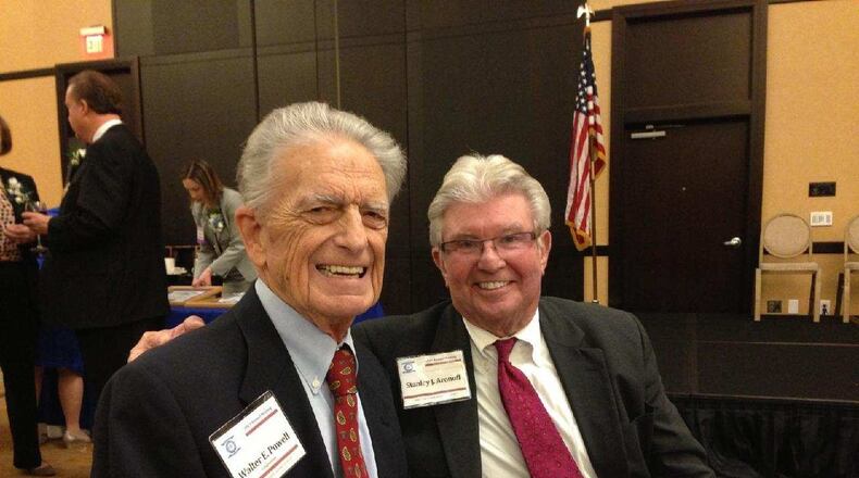 Former Congressman Walter Powell and his good friend, Stanley Aronoff, right, are shown at lunch in the fall of 2013. Powell died in 2020, and Aronoff, former Ohio Senate president, died this week at the age of 91. SUBMITTED PHOTO