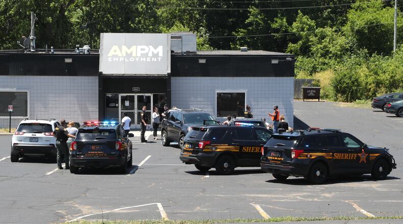 Clark County Sheriff’s Office cruisers were in the parking lot of AMPM Employment after a woman was hit by a car Monday, June 27, 2022. BILL LACKEY/STAFF