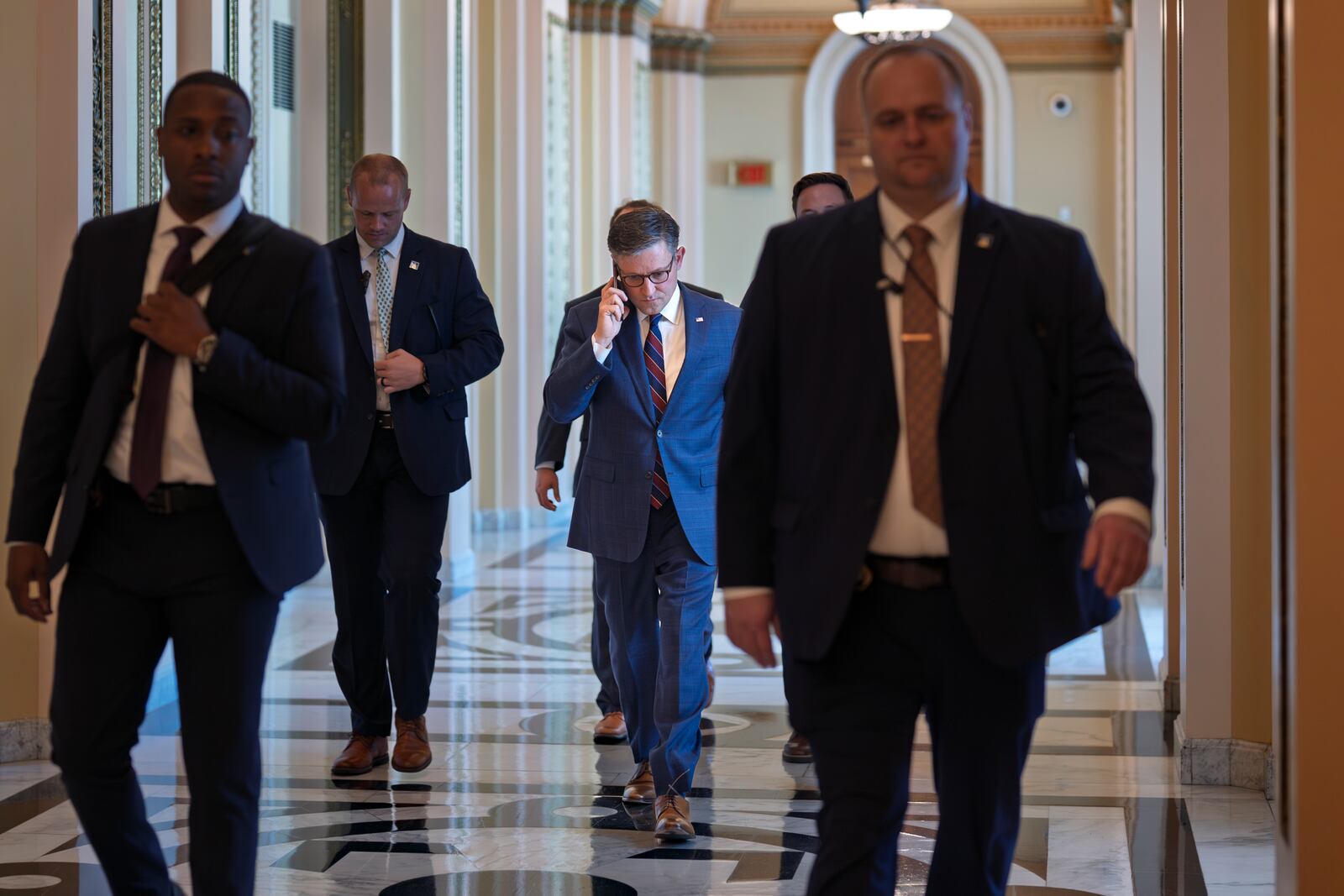 Speaker of the House Mike Johnson, R-La., leaves the chamber at the Capitol in Washington, Thursday, July 17, 2025. (AP Photo/J. Scott Applewhite)