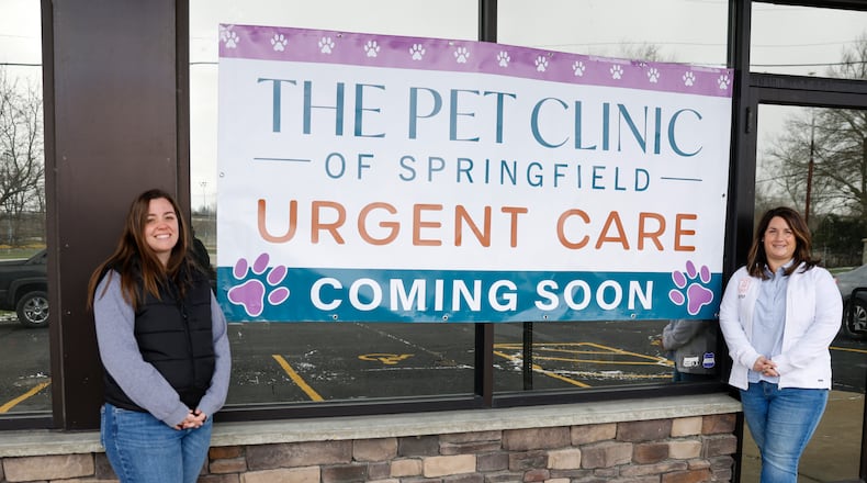 Co-owners Rachel Penton, left, and Dr. Erin Williamson at the Pet Clinic of Springfield Urgent Clinic on Tuesday, March 17, 2026, in Springfield. The clinic, which is still under construction, is opening soon. JOSEPH COOKE/STAFF