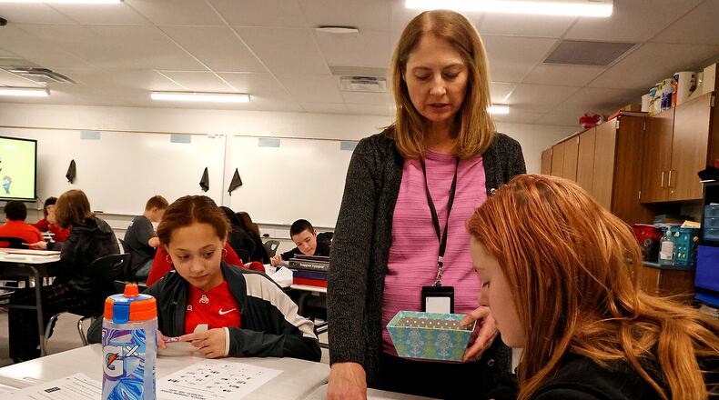 Joanne Gilley, a middle school teacher at Clark-Shawnee Middle School, is a Excellence in Teaching Award winner. BILL LACKEY/STAFF