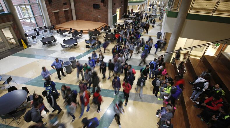 Northmont’s new high school features a two-story atrium area that serves as the center of the school. TY GREENLEES / STAFF