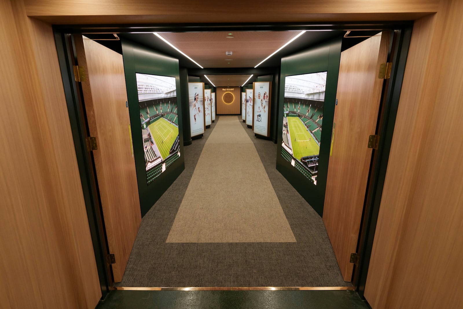 A view of the No. 1 Court player walk-on entrance at the All England Lawn Tennis Club in Wimbledon, London, Wednesday July 2, 2025. (AELTC/Ben Queenborough via AP)