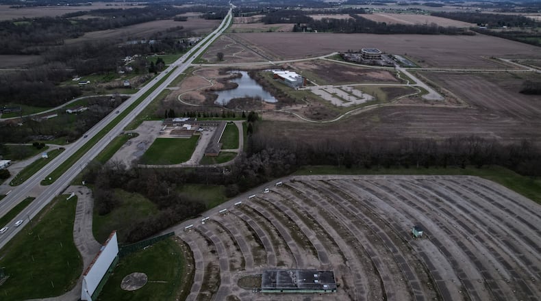 This is a drone photograph looking east from the Melody Cruise Drive In. That site will be the location of a development that aims to build up to 1,250 new homes over a period of 10 years, representing an investment of over $400 million. JIM NOELKER/STAFF
