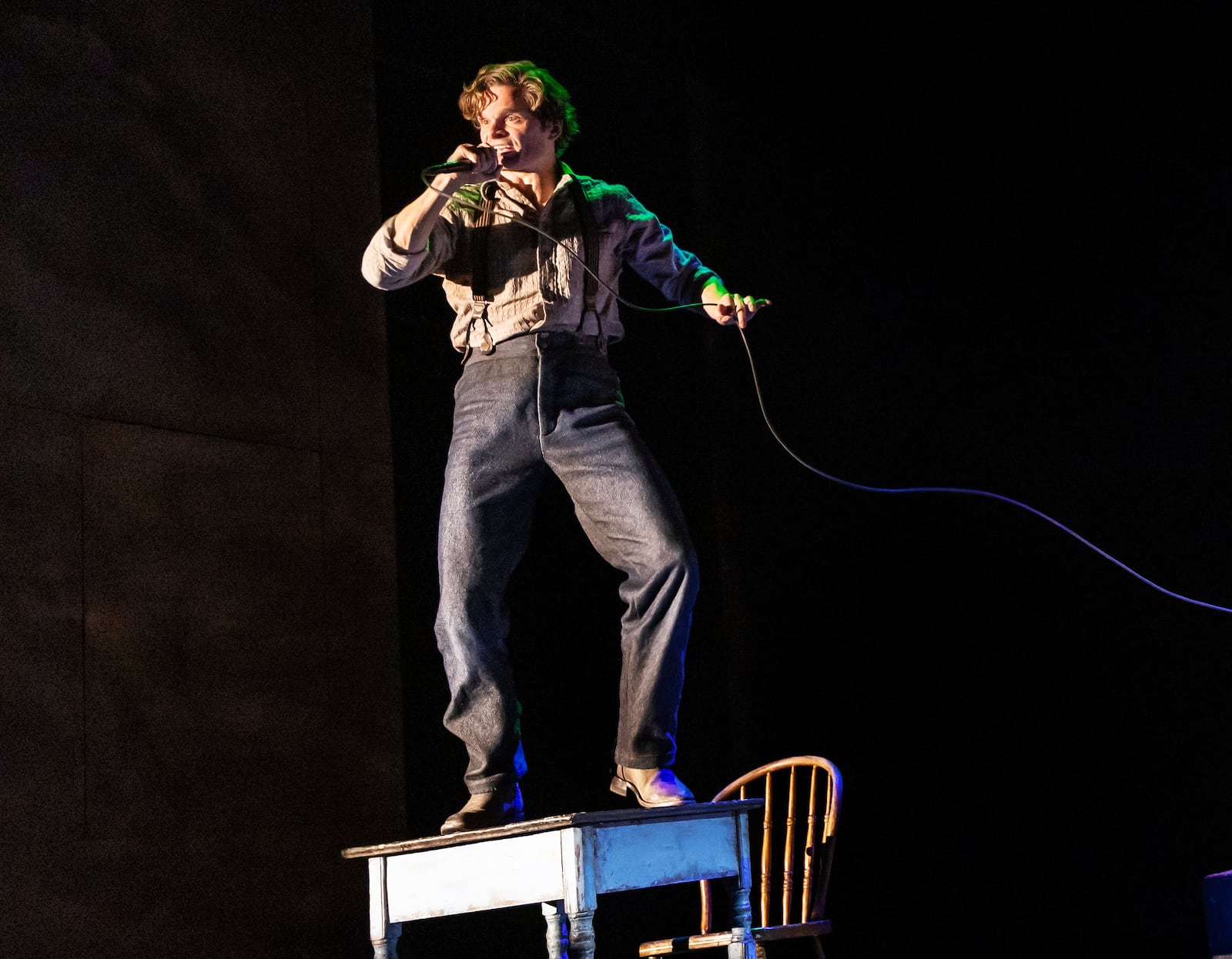 This image released by DKC/O+M shows Andrew Durand during a performance of “Dead Outlaw." (Matthew Murphy/DKC/O+M via AP)