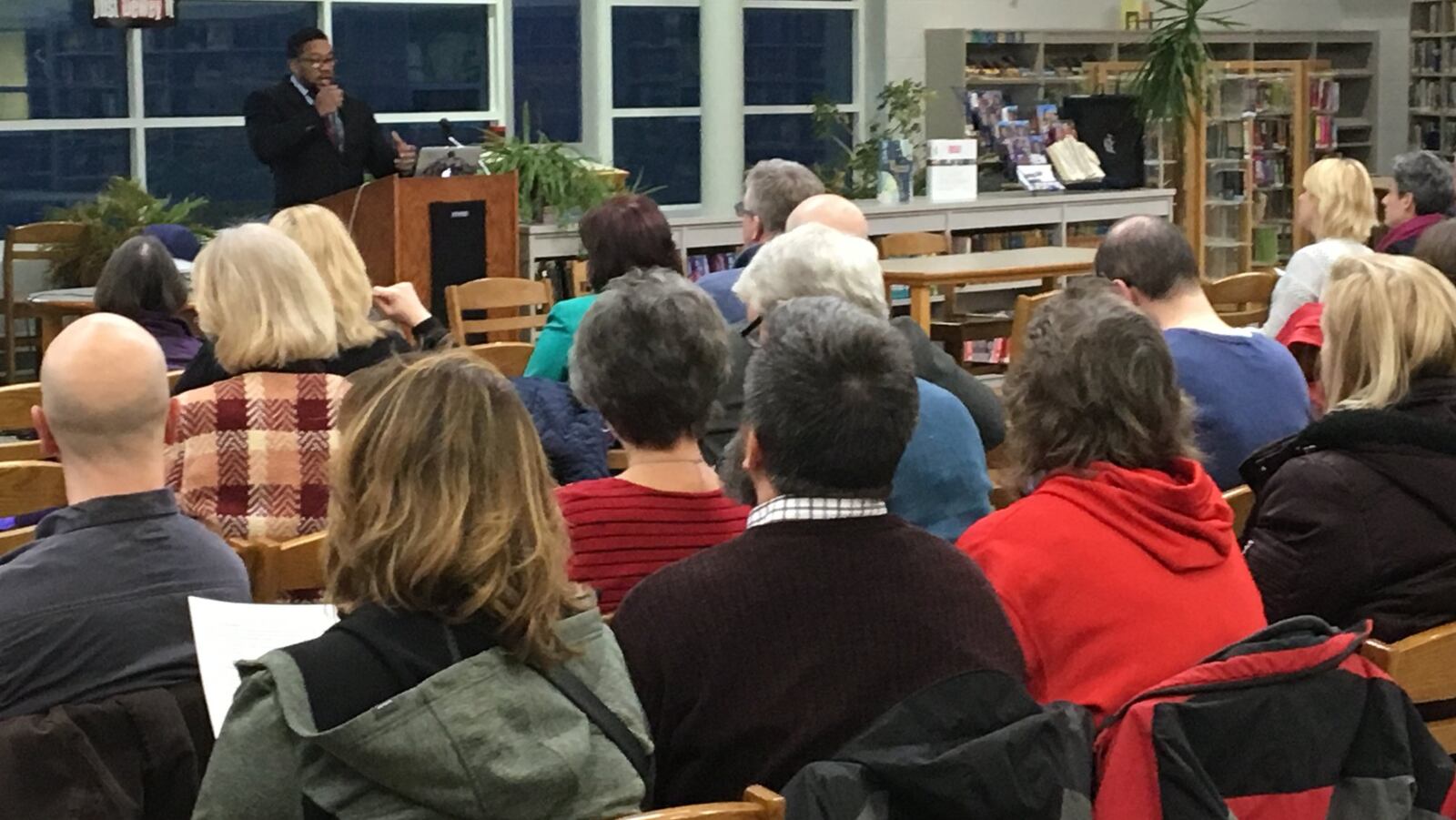 Springfield Director of Secondary Education Marvin Jones explains why the district is considering eliminating academics Wednesday night in front of community members.