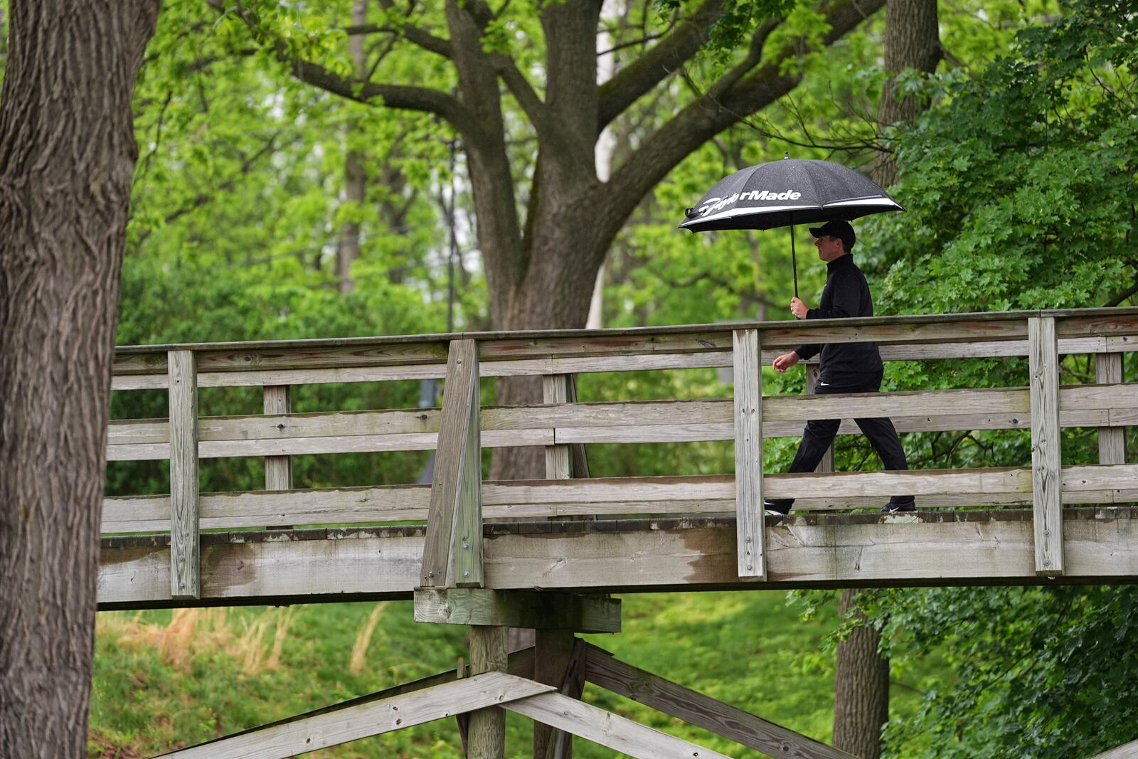Rory McIlroy, of Northern Ireland, walks to the 15th hole during the second round of the Truist Championship golf tournament at the Philadelphia Cricket Club, Friday, May 9, 2025, in Flourtown. (AP Photo/Matt Rourke)