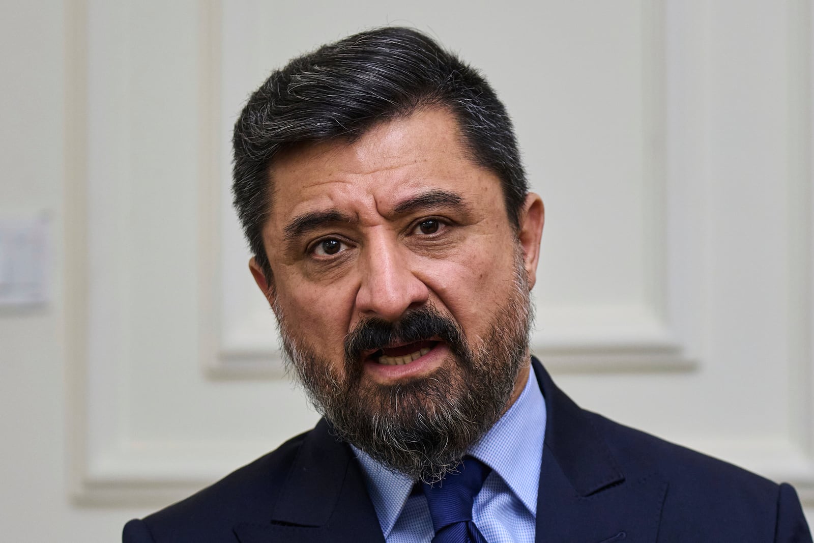 Iraqi Justice Minister Khaled Shwani speaks during an interview with The Associated Press in Baghdad, Iraq, Saturday, May 3, 2025. (AP Photo/Hadi Mizban)