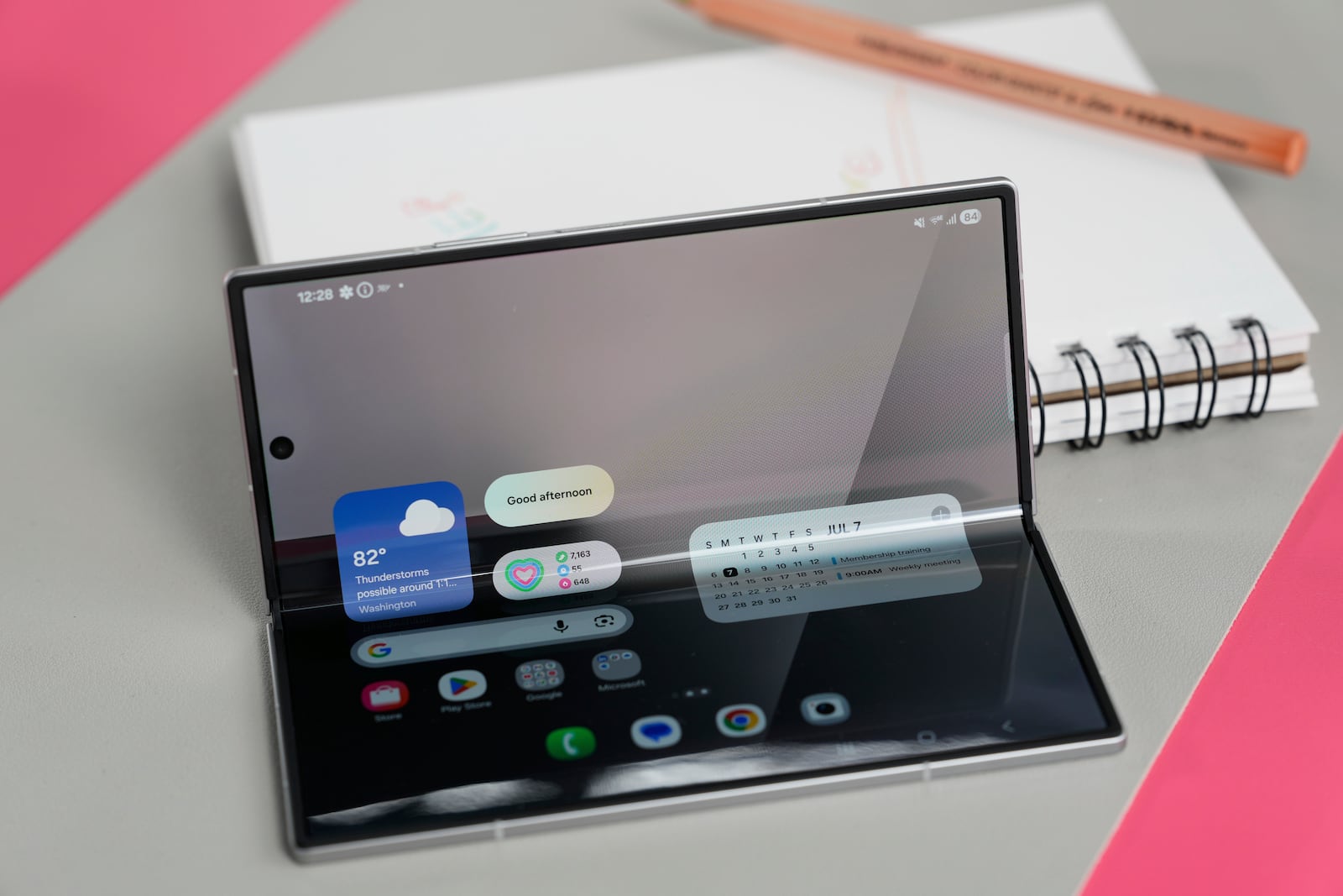The new Galaxy Z Fold 7 is displayed during a Samsung preview event in New York, Monday, July 7, 2025. (AP Photo/Seth Wenig)