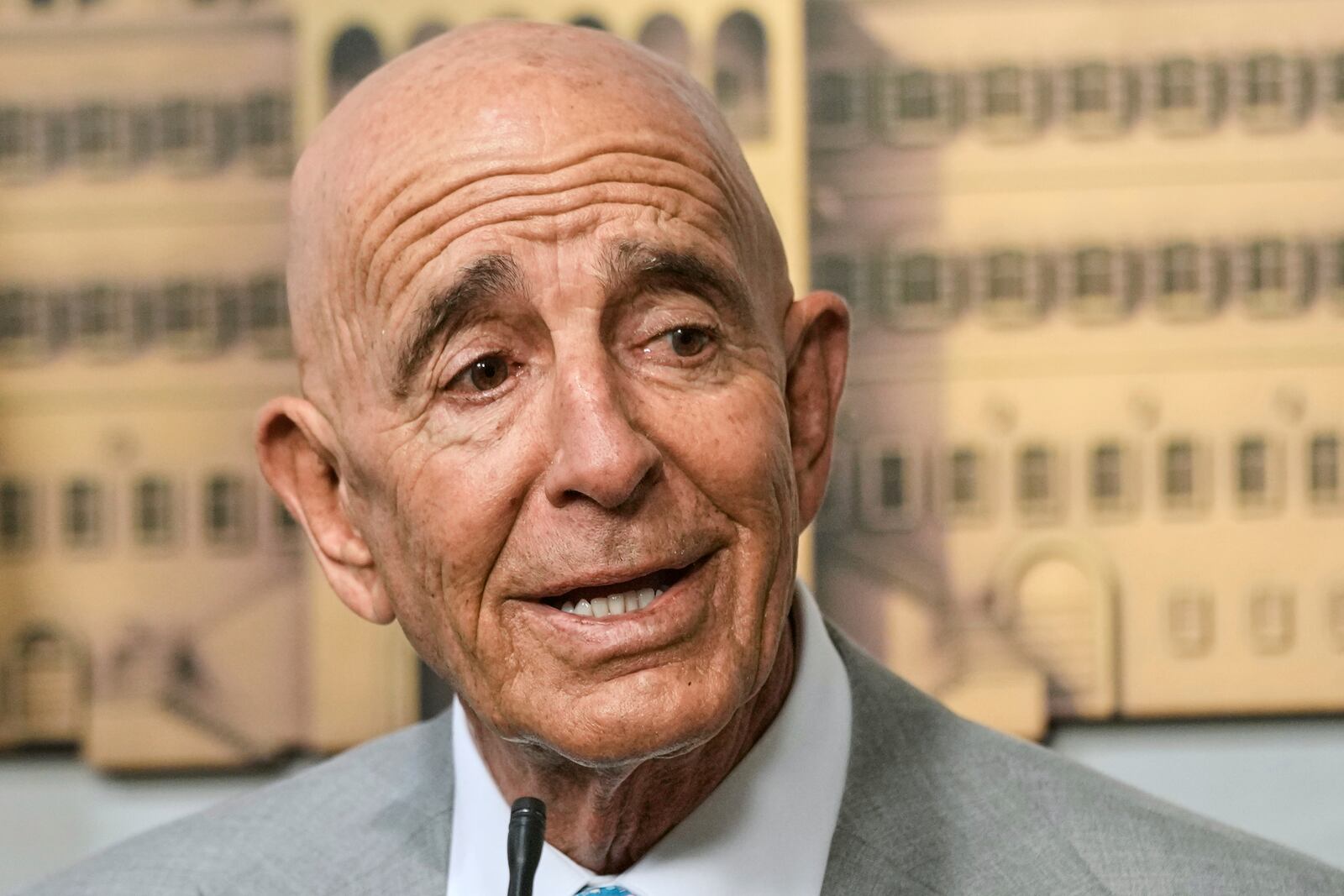 U.S. Ambassador to Turkey and Special Envoy to Syria Tom Barrack speaks during a press conference at the government palace in Beirut, Lebanon, Monday, July 21, 2025. (AP Photo/Bilal Hussein)
