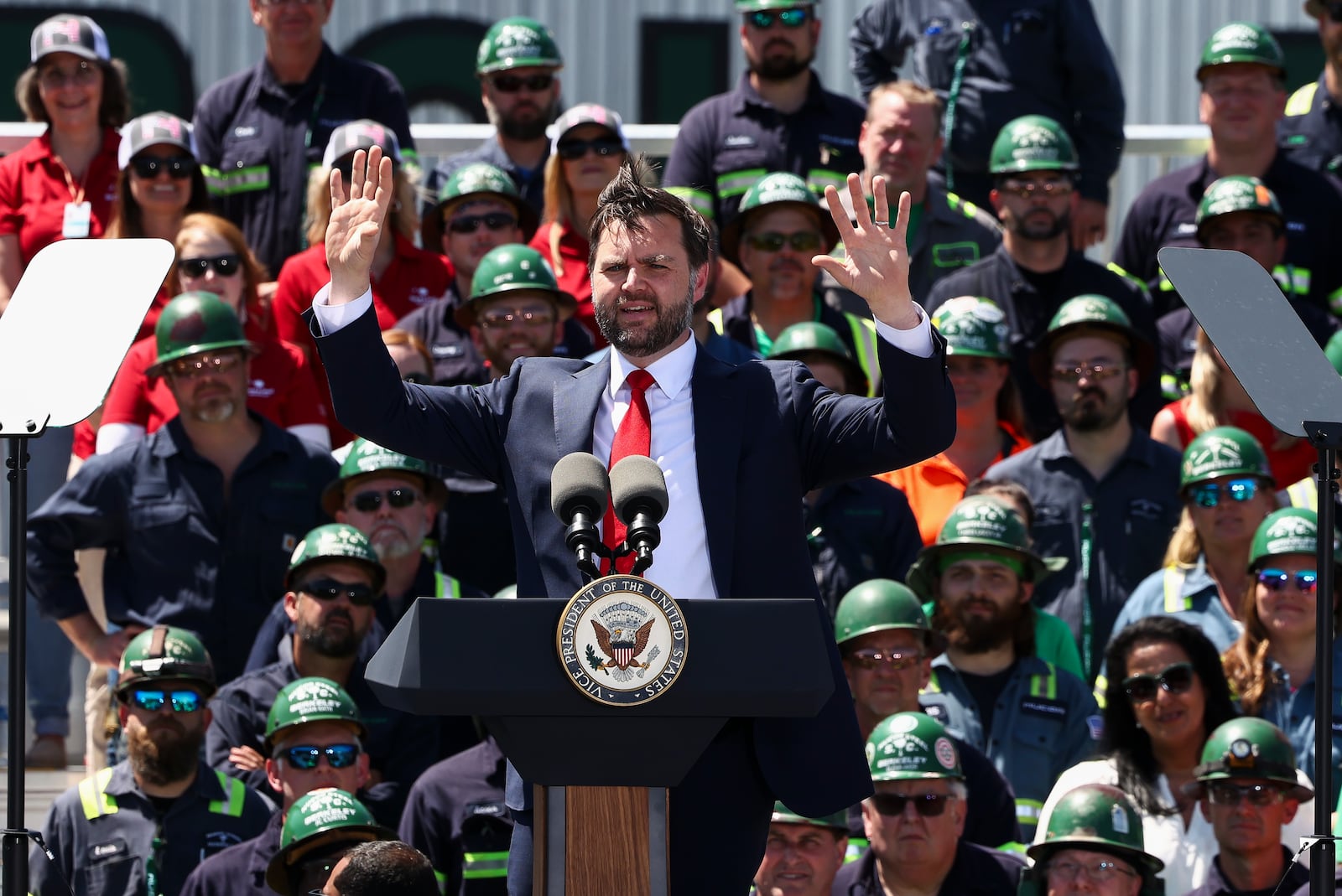 Vice President JD Vance speaks during a tour at Nucor Steel Berkeley in Huger, S.C., Thursday, May 1, 2025. (Kevin Lamarque/Pool Photo via AP)