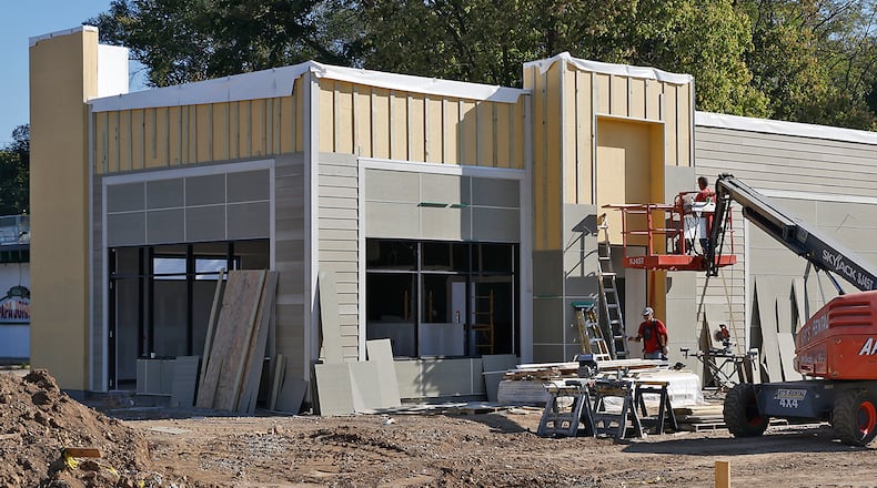 Work continues on the new Taco Bell restaurant in New Carlisle Wednesday, Sept. 18, 2024. BILL LACKEY/STAFF