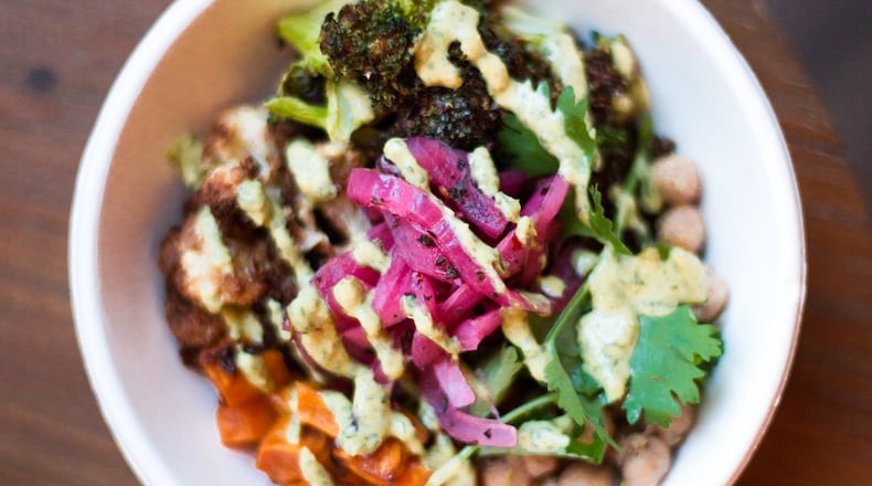 Piada's new Mediterranean Power Bowl, vegetarian and vegan friendly, offers a bold composition of flavors, and is topped with Piada’s special harissa and Greek yogurt drizzle.