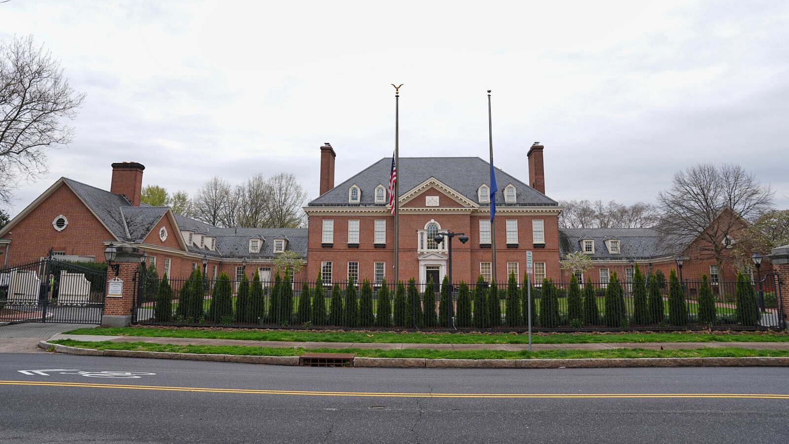 Shown is Pennsylvania governor's official residence in Harrisburg, Pa., Monday, April 14, 2025. (AP Photo/Matt Rourke)