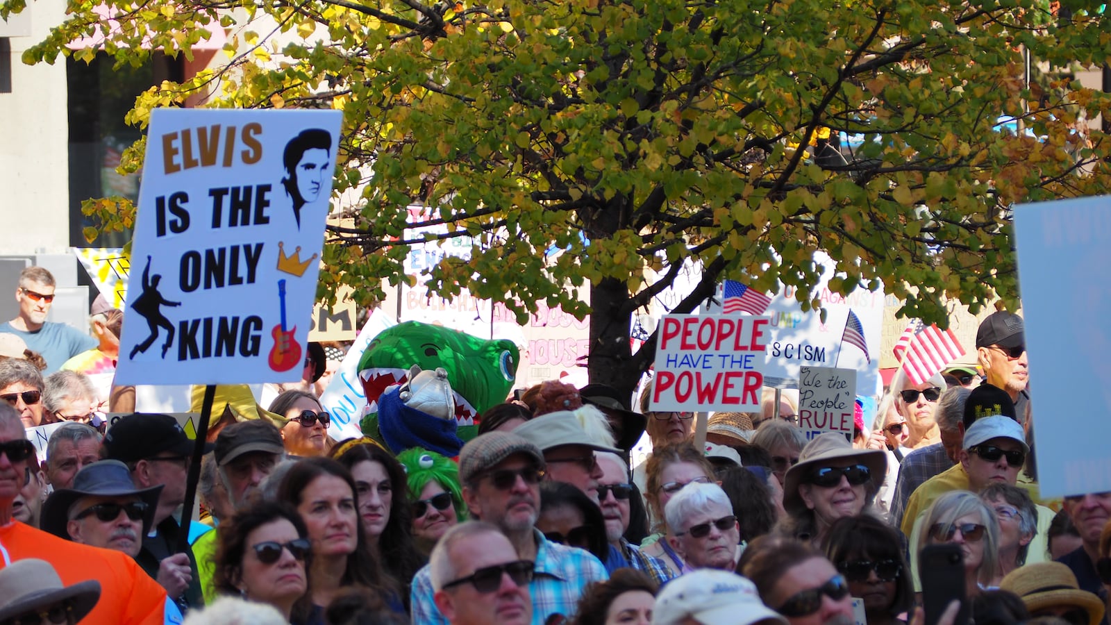 A large crowd gathered Saturday at Courthouse Square in downtown Dayton for a “No Kings” protest, which has become a nationwide movement with protests held in more than 2,600 locations, according to organizers. BRYN DIPPOLD/STAFF