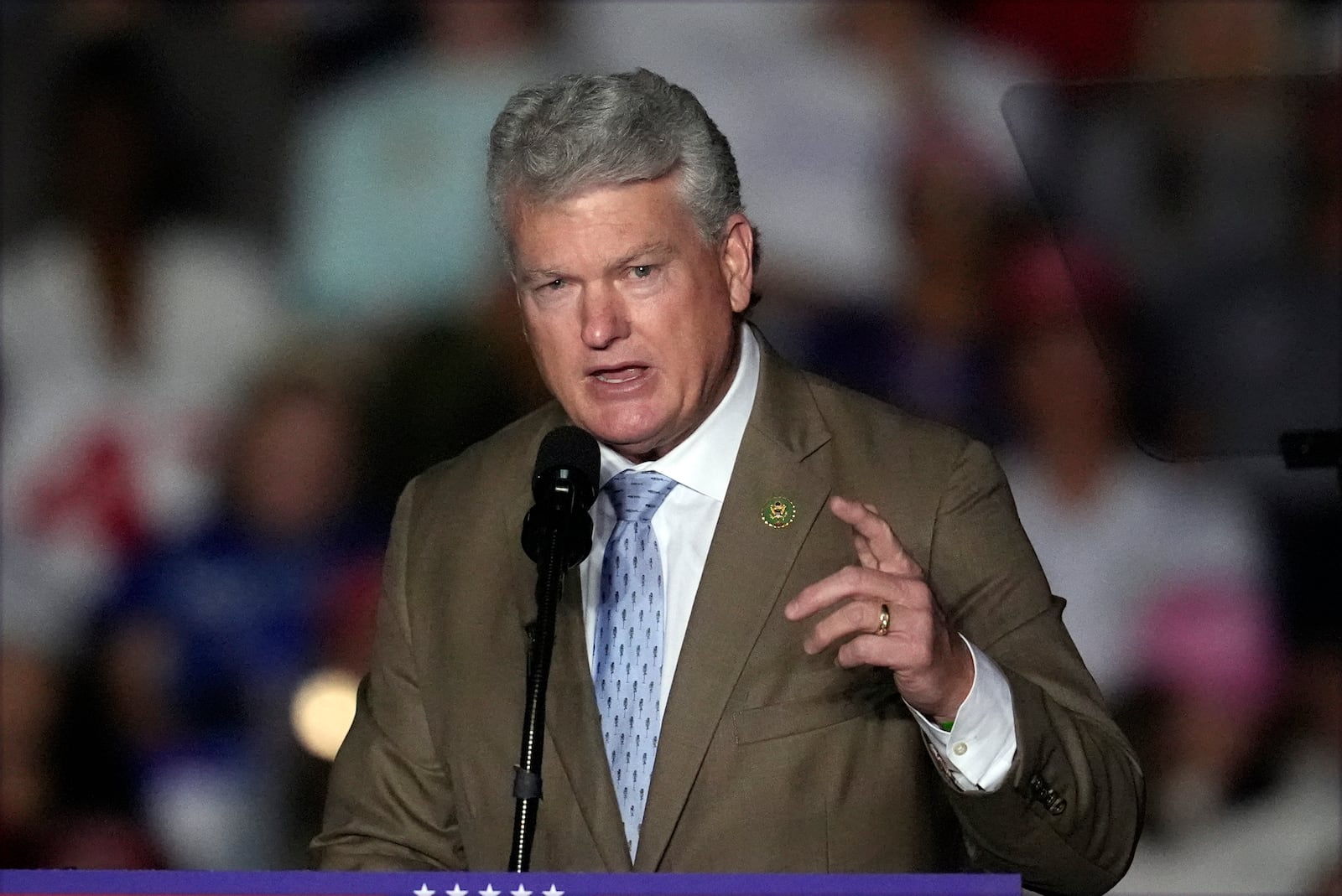 FILE - Rep. Mike Collins, R-Ga., speaks at a campaign rally, Oct. 28, 2024, in Atlanta. (AP Photo/Mike Stewart, File)
