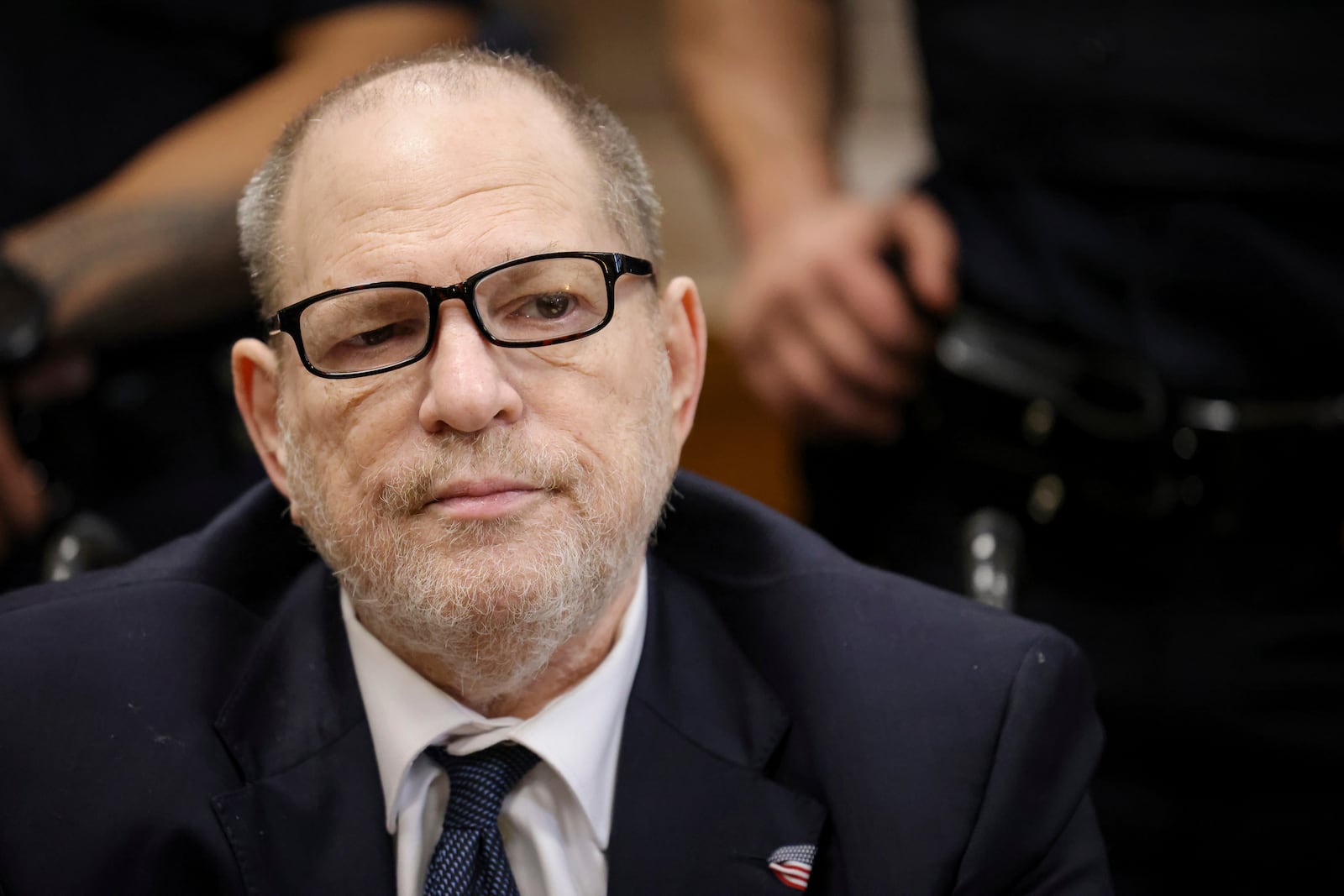 Harvey Weinstein appears in state court in Manhattan for his retrial on Friday, May 9, 2025 in New York. (Brendan McDermid/Pool Photo via AP)