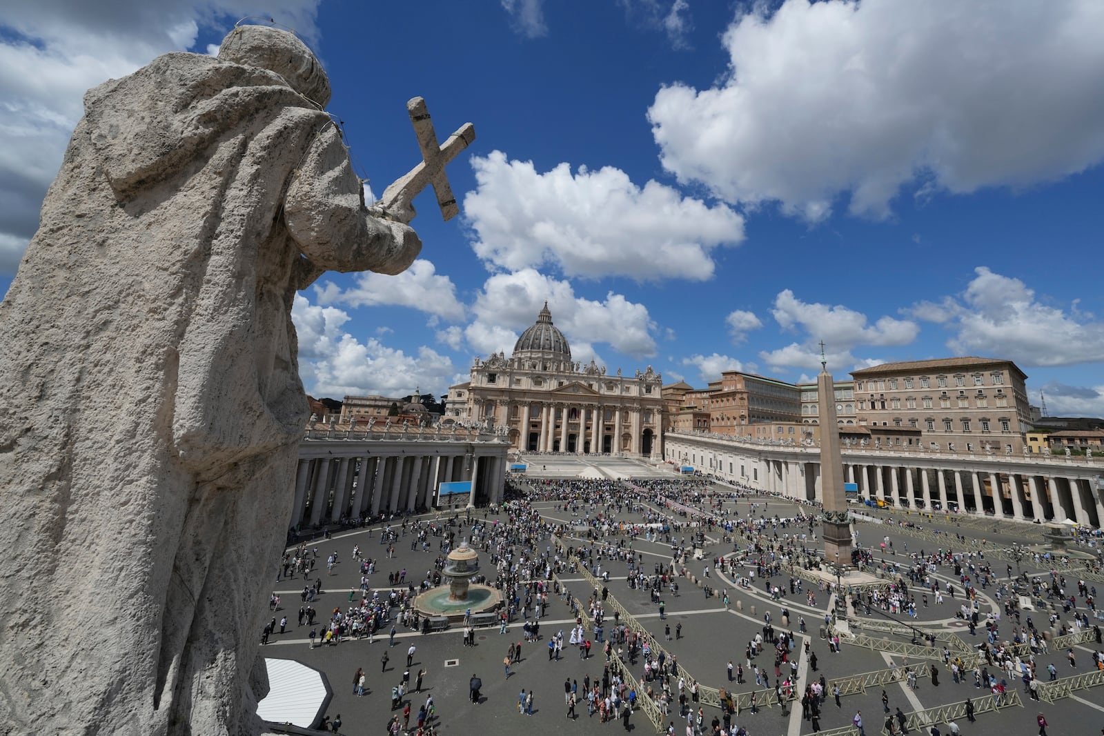 A view of St. Peter's Square during the conclave to elect a successor of late Pope Francis, at the Vatican, Thursday, May 8, 2025. (AP Photo/Antonio Calanni)