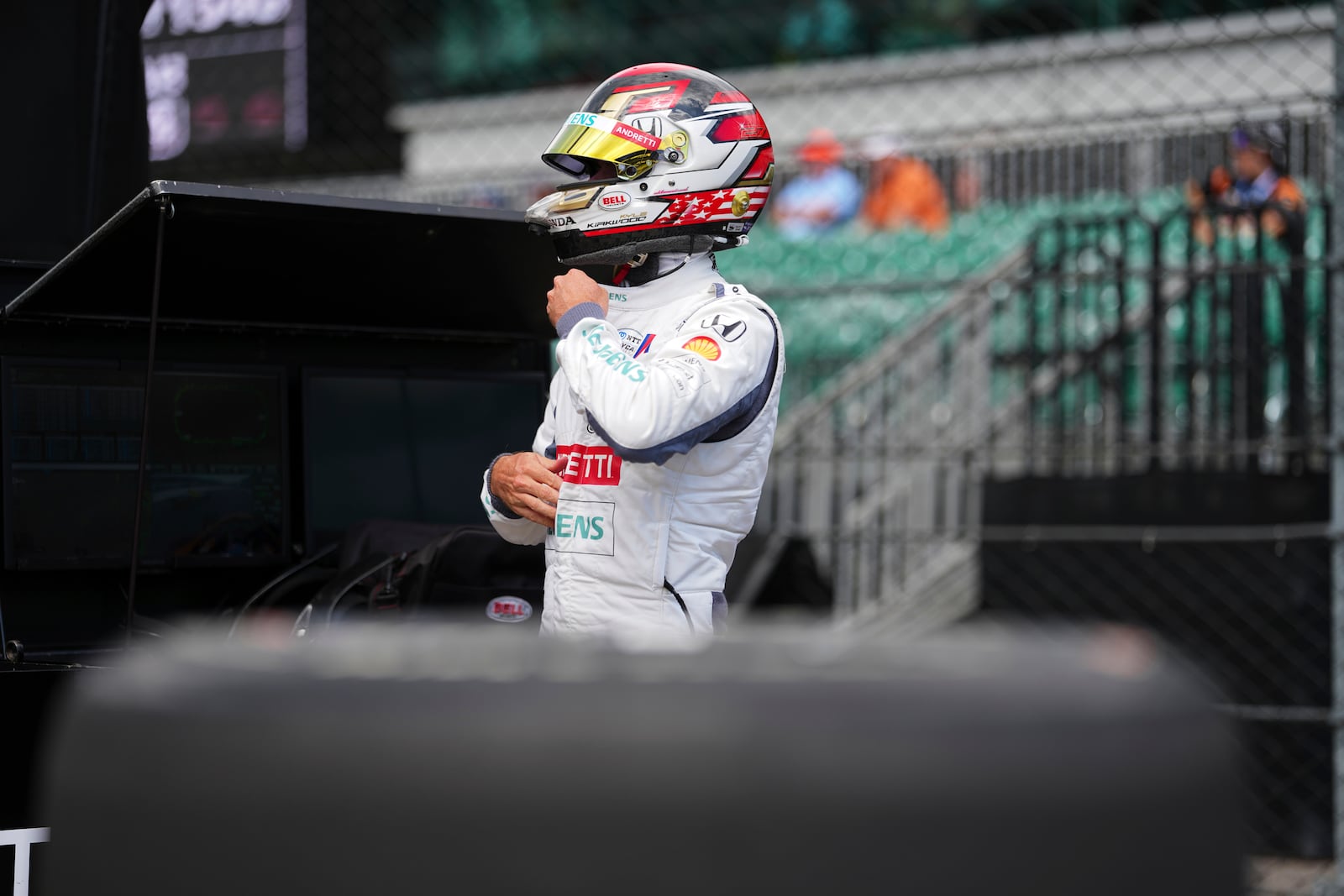 Kyle Kirkwood prepares to drive during practice for the Indianapolis 500 auto race at Indianapolis Motor Speedway in Indianapolis, Wednesday, May 14, 2025. (AP Photo/Michael Conroy)