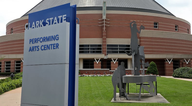 The Clark State Performing Arts Center will be bathed in blue light on Thursday evening with messages of gratitude and hope honoring those on the front lines of the coronavirus pandemic. BILL LACKEY/STAFF