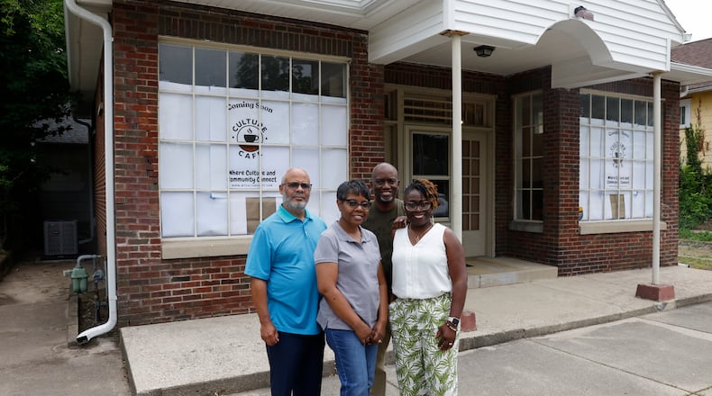 Left to right, Culture Café partners Kenneth and Grace Brown, Jawwad and Tammi Love on Monday, June 16, 2025 in Springfield. The African cafe will open soon. JOSEPH COOKE/STAFF