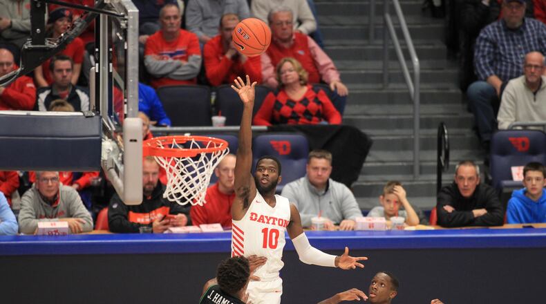 Dayton's Jalen Crutcher scores against North Texas on Tuesday, Dec. 17, 2019, at UD Arena.