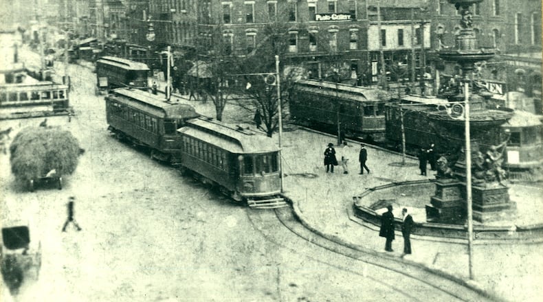 Before automobiles took over as the preferred mode of transportation, Springfield street cars and interurban lines that travelled between cities were a frequent sight. This scene from the early 1900s shows both street and interurban cars downtown. Although tracks had once crisscrossed the whole city, by the time the street car system shut down, there were only three lines remaining, through Snyder Park, on Limestone, and on Lagonda. The last street car parked in the Selma Road car barn around midnight on December 8, 1933 and the replacement bus system started up at 5:30am the following day. The end of the interurban lines came a few years later when the final Cincinnati and Lake Erie car came through Springfield on October 29, 1938. Photo Courtesy of the Clark County Historical Society