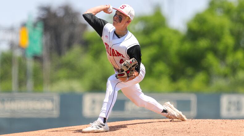 Southeastern High School junior Gehrig Cordial (4) motions towards the plate during their Division IV regional final game against Russia on Friday, June 2, 2023, at Wright State University's Nischwitz Stadium in Fairborn. CONTRIBUTED PHOTO BY MICHAEL COOPER