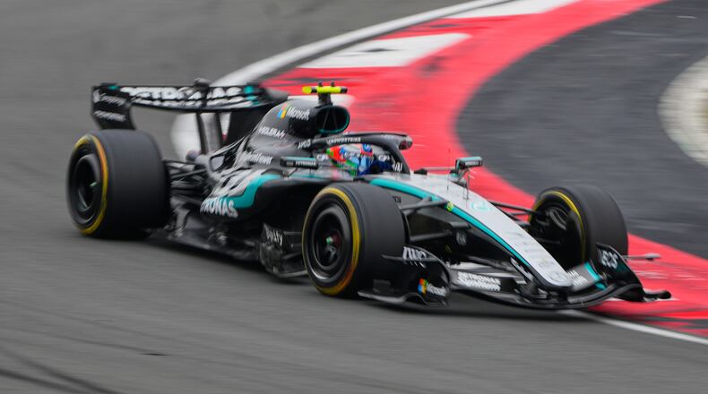 Mercedes driver Andrea Kimi Antonelli of Italy steers his car during the Chinese Formula One Grand Prix race at the Shanghai International Circuit, in Shanghai, China, Sunday, March 15, 2026. (AP Photo/Vincent Thian)