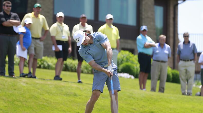 Jamie Sadlowski, from Canada, shows off the power of his drive Monday during the second round of the U.S. Open Sectional Qualifier at Springfield Country Club. Bill Lackey/Staff