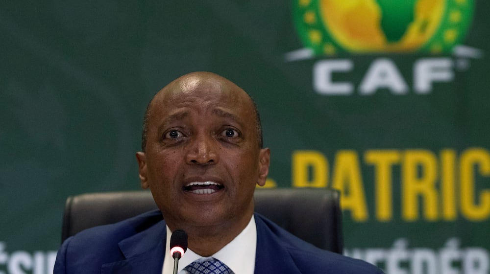 FILE - Confederation of African Football (CAF) President Patrice Motsepe speaks during a news conference in Johannesburg, South Africa, March 16, 2021. (AP Photo/Themba Hadebe, File)