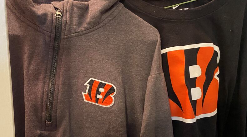 These Cincinnati Bengals clothing items have been banished to the closet on game days after the Bengals lost games this season while their owner, Ben McLaughlin, wore them. It's just one example of game day superstitions that abound for sports fans. CONTRIBUTED