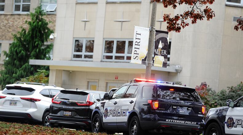 The Kettering police department received a report of gunfire outside Archbishop Alter High School Wednesday, Nov. 8, 2023 that was later determined to be false. MARSHALL GORBY\STAFF
