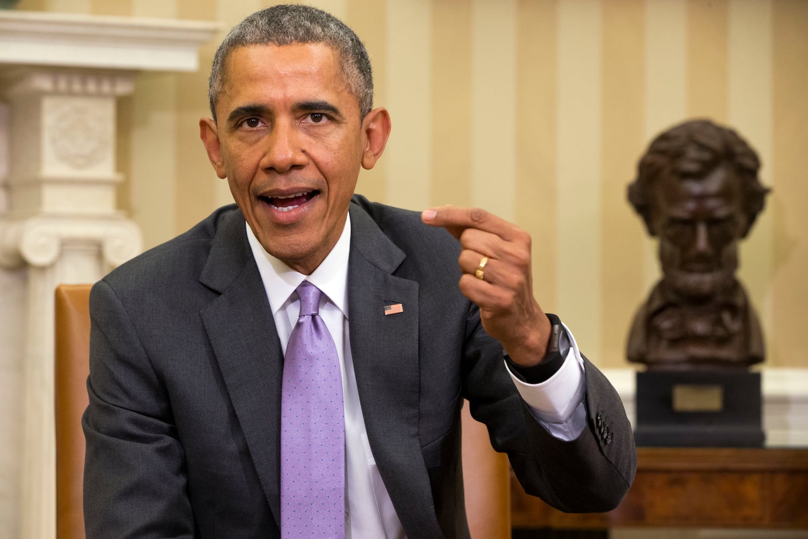 FILE - President Barack Obama speaks about Iran and Israeli Prime Minister Benjamin Netanyahu's speech to Congress during a meeting with Defense Secretary Ash Carter in the Oval Office of the White House in Washington, March 3, 2015. (AP Photo/Jacquelyn Martin, File)