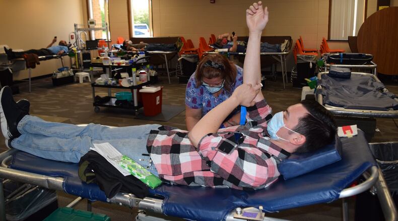 Blood donor Jake Stone at the CBC’s recent John Kalaman blood drive. CONTRIBUTED
