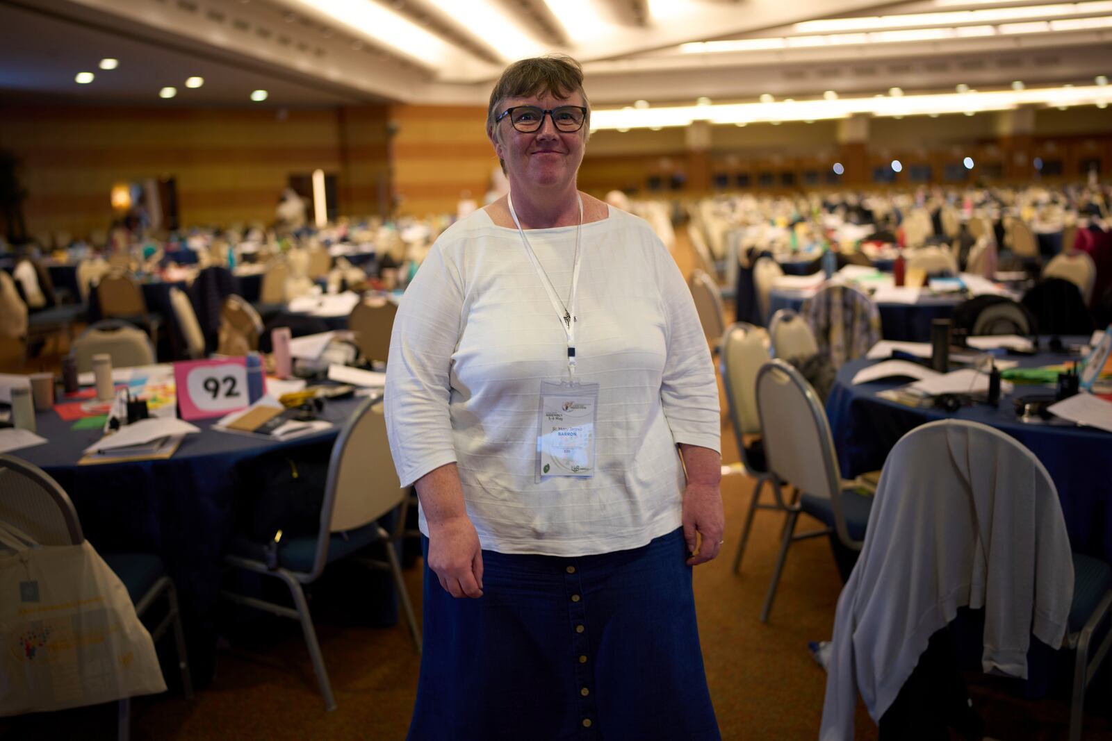 Sister Mary Barron, the president of the umbrella group of leaders of women's religious orders, poses for a photo during acongress of nearly 900 superiors of the world's female religious orders in Rome, Monday, May 5, 2025. (AP Photo/Alessandra Tarantino)