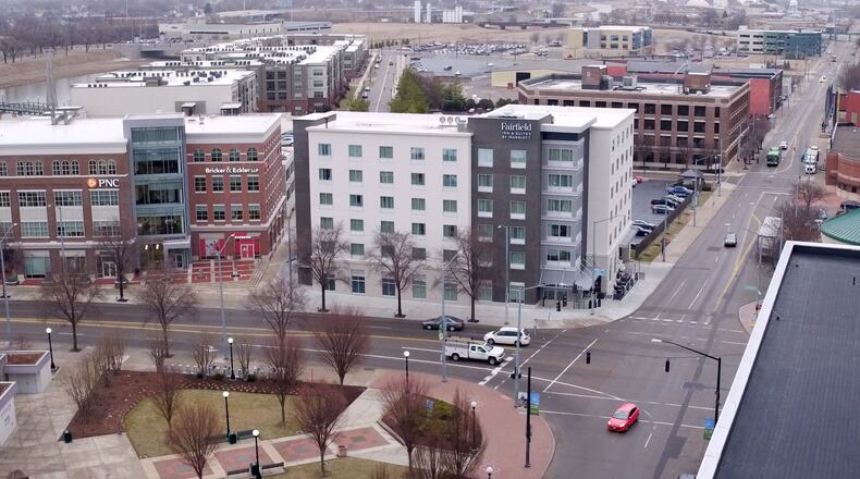 The Fairfield Inn and Suites by Marriott is the first new hotel downtown Dayton in years. The hotel located in the Water Street District opened in the fall of 2018 at the corner of Monument and Patterson. TY GREENLEES / STAFF