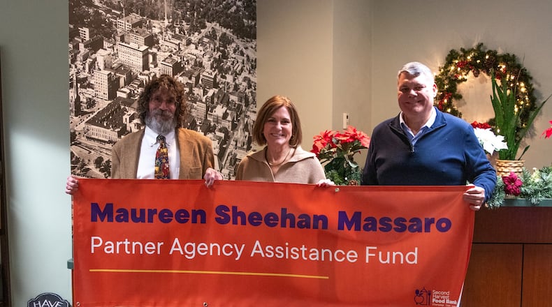 From left to right: Patrick Field, Second Harvest Food Bank Board President; Maureen Sheehan Massaro, retired Second Harvest Food Bank Board member and Past-President; and Steve Short, Second Harvest Food Bank Board Vice-President. Contributed