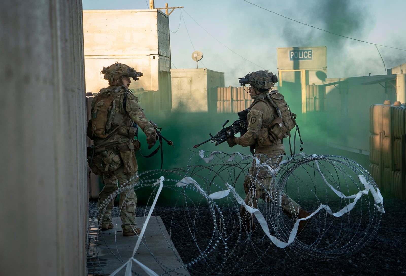 In this photo released by the U.S. Army, soldiers conduct military operations in urban terrain during Joint Pacific Multinational Readiness Center (JPMRC) 25-01 at Pōhakuloa Training Area, Hawaii, Oct. 9, 2024. (Sgt. 1st Class Ryele Bertoch)